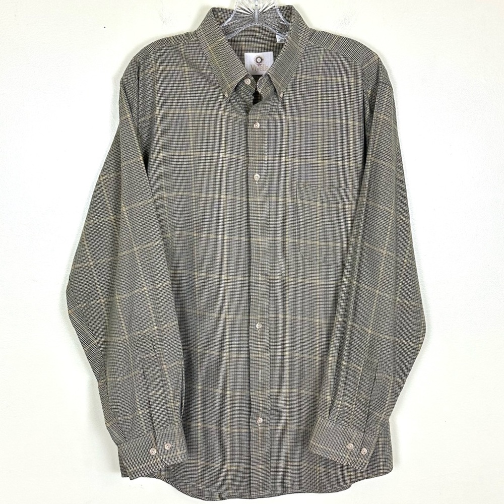 VIYELLA Men’s Classic Quality Wool Blend Casual Plaid Button Down Shirt, Size L